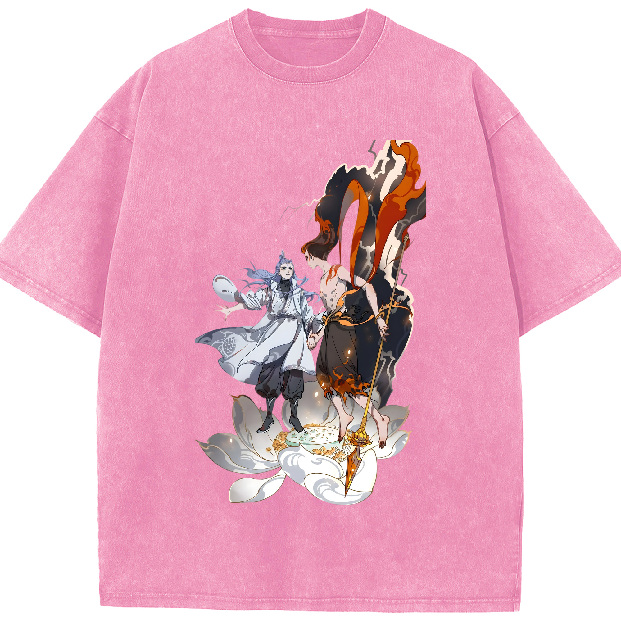 （画像用） Ne Zha 2 ナタ 魔童の大暴れ 綿100% ヴィンテージ風 半袖Tシャツ（フロントプリント）